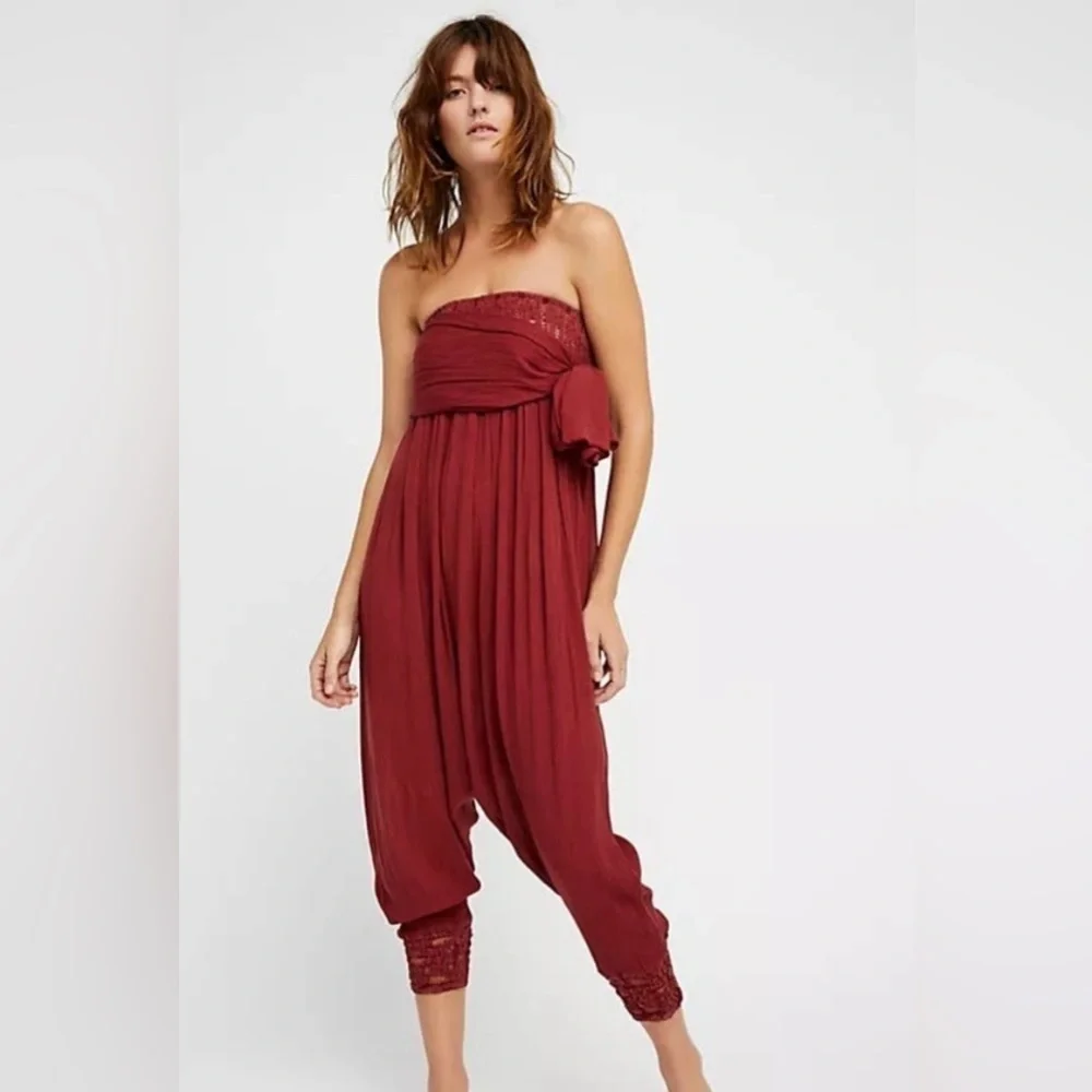 NWOT Free People FP Beach Burgundy Red Just Like That Convertible Jumpsuit